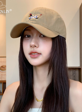 韩系蓝色腊肠小狗刺绣棒球帽女春夏宽檐大脸简约百搭大头围鸭舌帽
