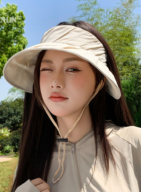 夏季褶皱大帽檐防晒空顶帽时尚简约可卷便携出游户外遮阳帽女百搭