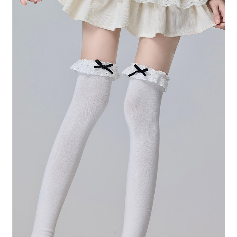 Lolita蕾丝花边复古蝴蝶结过膝黑色堆堆袜配靴jk长筒大衣袜秋冬女,淘宝优惠券,粉丝福利购,淘宝优惠卷
