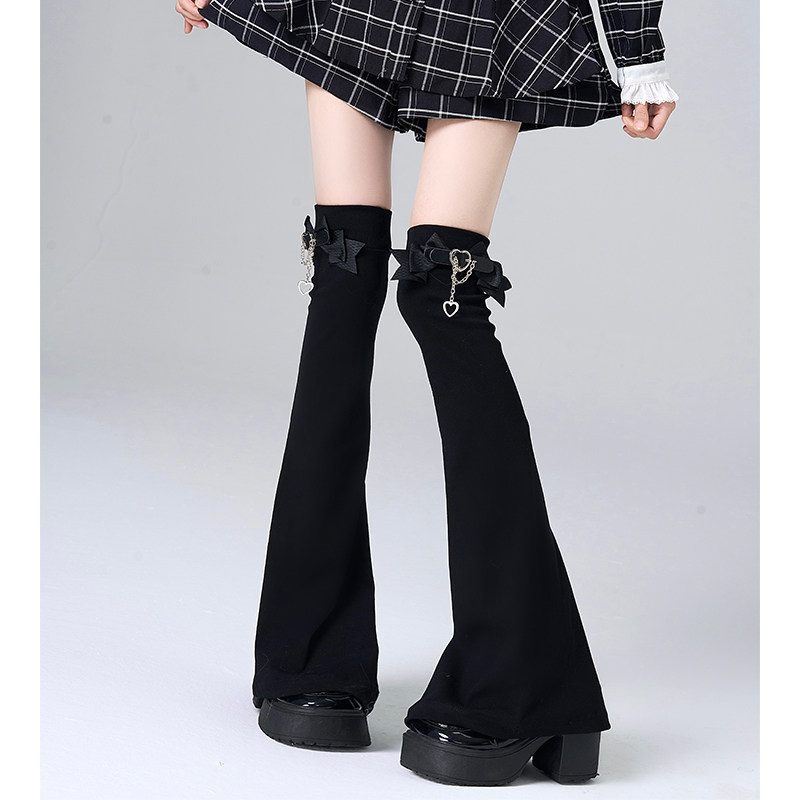 亚文化蝴蝶结链条腿套爱心皮扣白色阔腿过膝显瘦日本jk袜套女,淘宝优惠券,粉丝福利购,淘宝优惠卷