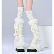 Christmas hairy butterfly knot Knot Strap Leg Sleeve y2k Twist Flow Su Lace Snowy Warm Wool socks Socks Woman