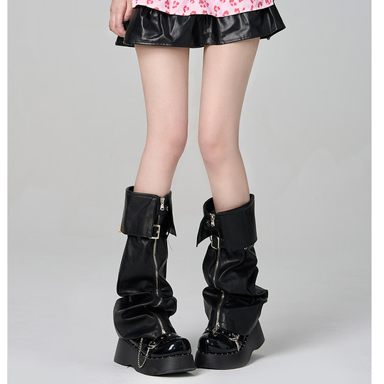 Millennial hottie zipper PU leather leg cover