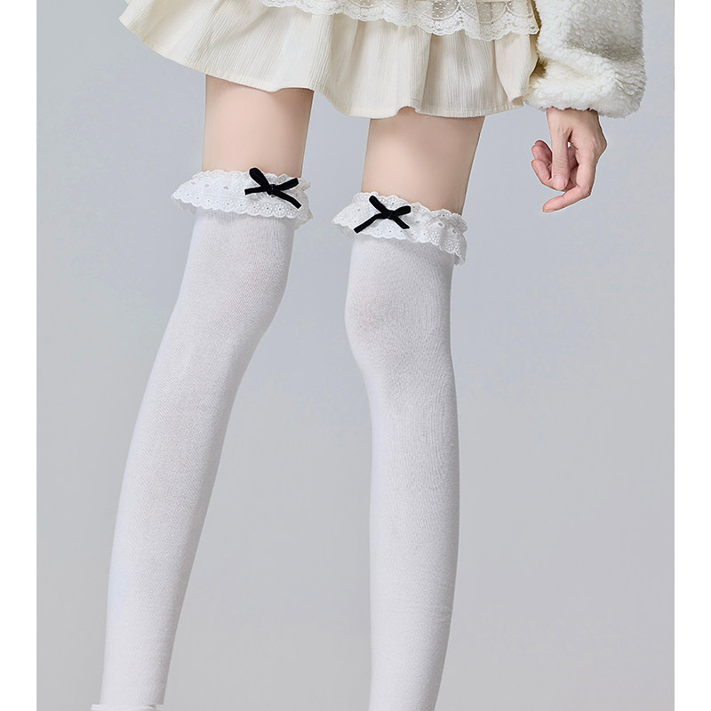 Lolita蕾丝花边复古蝴蝶结过膝黑色堆堆袜配靴jk长筒大衣袜秋冬女,淘宝优惠券,粉丝福利购,淘宝优惠卷