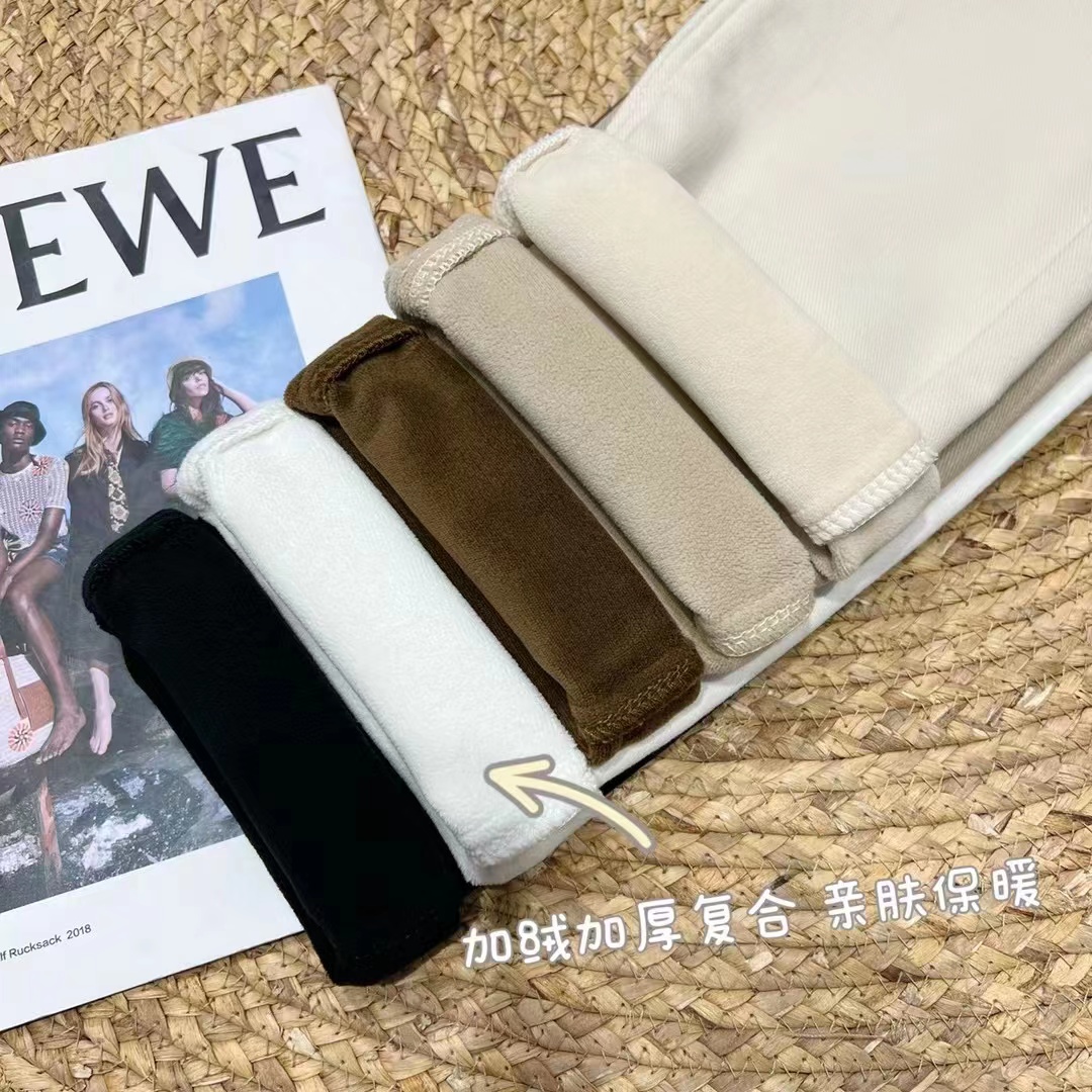 x2加绒加厚牛仔裤女2024冬季新款修身显瘦高腰弹力休闲直筒烟管裤 - 图2