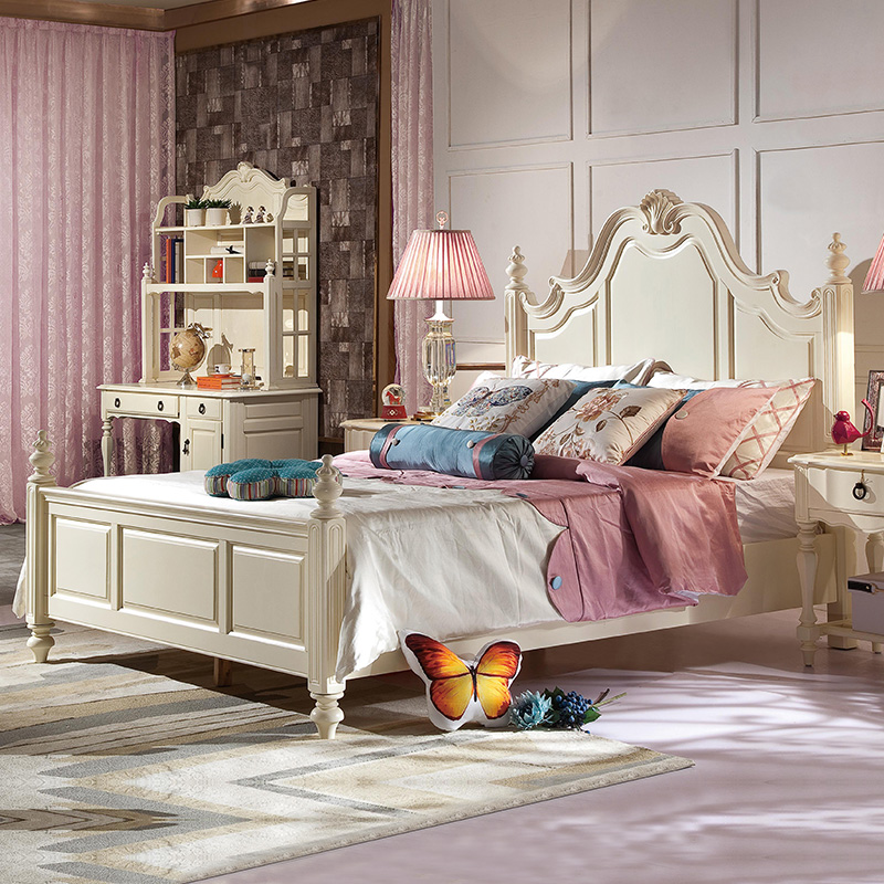 美式轻奢床白色实木床简约 欧式床双人床主卧1.8米大床高箱储物床