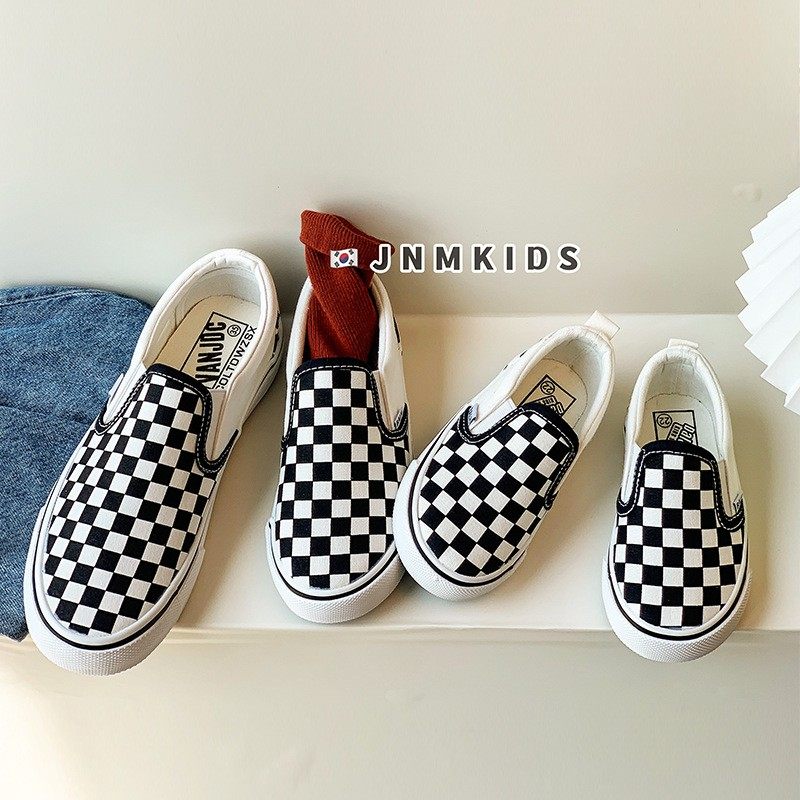 黑白格儿童帆布鞋春秋新款男女童一脚蹬板鞋中大童布鞋宝宝亲子鞋,淘宝优惠券,粉丝福利购,淘宝优惠卷