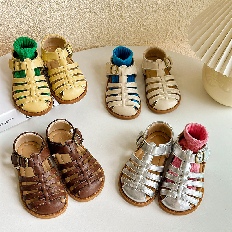 韩版女童包头编织凉鞋夏季真皮儿童镂空罗马公主鞋软底宝宝沙滩鞋,淘宝优惠券,粉丝福利购,淘宝优惠卷