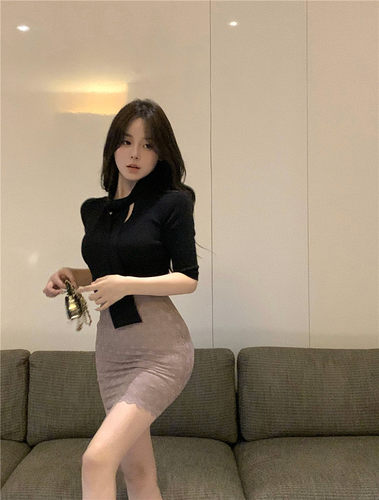 御姐纯欲风紧身套装裙夏季新款系带V领性感上衣蕾丝包臀半身短裙 - 图3