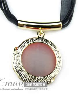 玫瑰花朵缎带绳子红色毛衣项链