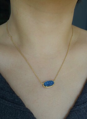 【清仓特价】亮眼蓝色晶牙吊坠浅金色细项链简约时髦高级感