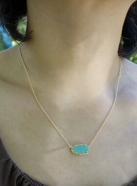 【清仓特价】明亮绿色晶牙吊坠浅金色细项链简约时髦高级感