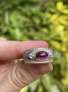 能量充盈。S925纯银拉丝工艺布家风格天然紫水晶戒指高级贵气华丽