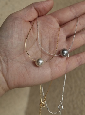 【福利】我的小行星。轻盈极细金银丝人造白灰珍珠吊坠项链简约