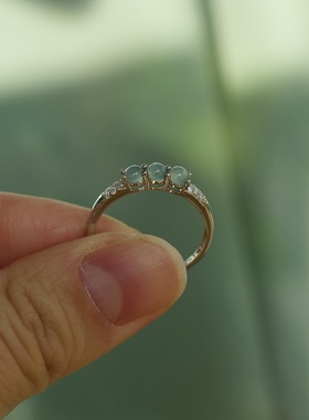 水润泡泡。天然危料蓝水翡翠三颗圆球珠S925银镶嵌戒指环开口设计