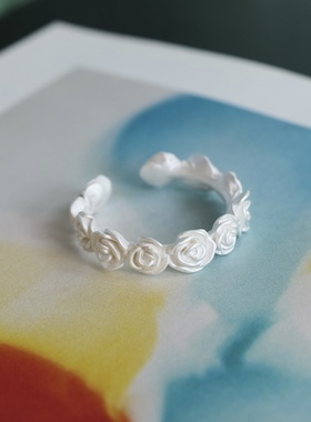 玫瑰花冠。S925纯银立体花朵烧白戒指开口设计优雅个性气质清冷风