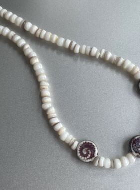 【清仓特价】天然白色条纹贝壳陶瓷海螺串珠项链时髦个性清新孤品