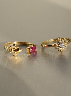 【小尾戒】 闪耀鸢尾。S925纯银镀金意大利拉丝工艺锆石指环高级