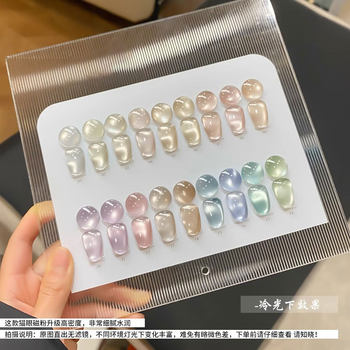 Mirror moonlight cat eye nail polish glue 2024 new internet celebrity popular glass beads magnetic powder nude color flash manicure