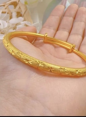 金色星星纹理手镯女开口手环百搭
