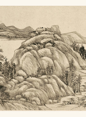 1:1清&middot;王原祁《竹溪松岩图》古代名画山水画长卷仿古画微