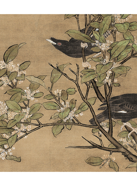 1:1吕纪桂菊山禽图古代名画仿古字画真迹高清复制客厅装饰画画心