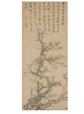 明唐寅石榴枝图中国风古画挂轴真迹高清复制装饰画摹画册艺术画芯