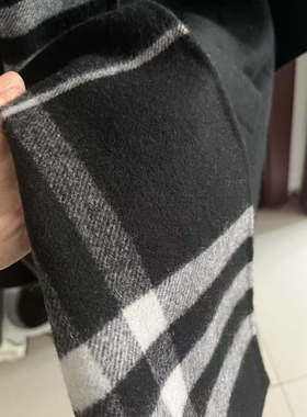 高端升级款连帽款羊绒斗篷经典格子口袋黑色双面羊毛气质披风