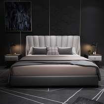 American soft bag headboard Nordic minimalist leather bed master bedroom modern light lavish double headboard 1 8 m