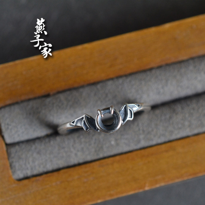 Yanzijia 925 silver bat punk ring empty holder