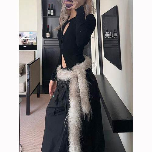 YAMMYUKI辣妹爵士仿貂毛百搭腰间配饰围巾y2k毛茸茸屁帘显瘦腰带 - 图1