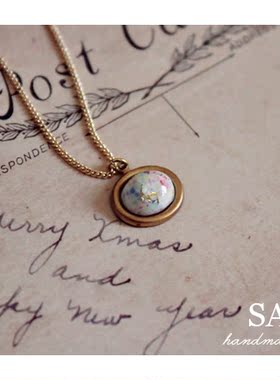 Monet｜西德vintage古董银箔彩色奶玻璃手工项链