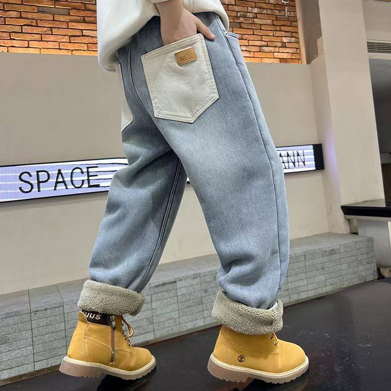 男童加绒裤子秋冬2025新款儿童冬季羊羔绒直筒牛仔裤一条过冬棉裤,淘宝优惠券,粉丝福利购,淘宝优惠卷