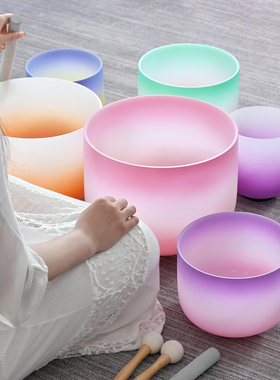 水晶钵彩色瑜伽钵套装8寸音乐碗静心钵音碗糖果色疗愈颂钵 赠圈棒