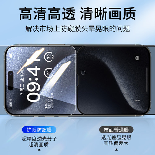 适用苹果13钢化膜iPhone15Pro防窥膜14ProMax手机iP11全屏12mini十三Plus蓝光防窥XR护眼PM贴膜XsMax高清Puls - 图2
