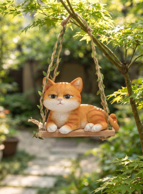 花园装饰品猫咪荡秋千庭院阳台小花园小区装饰吊件迷你garden挂件