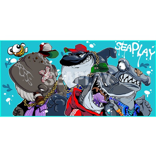 SEAPLAY限量版鲨鱼涂鸦速干浴巾 炫酷呆萌 吸水保暖 现货发售 - 图3