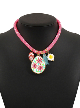 多层叠戴项链ZA夏季新款手工个性夸张彩球珊瑚小鱼吊坠项链度假风