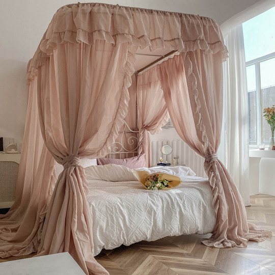 Cortina de cama de princesa de lujo, luz francesa, estilo lino, mosquitera
