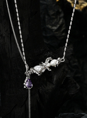 PREDAMS 创意小众设计师款S925纯银多珍珠锆石镶嵌潮流时尚项链