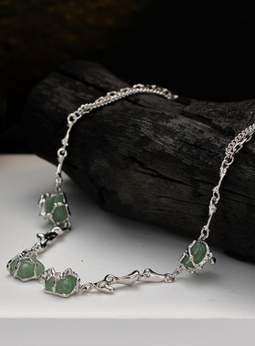 PREDAMS 创意小众设计师款S925纯银新中式竹节东陵玉国风项链