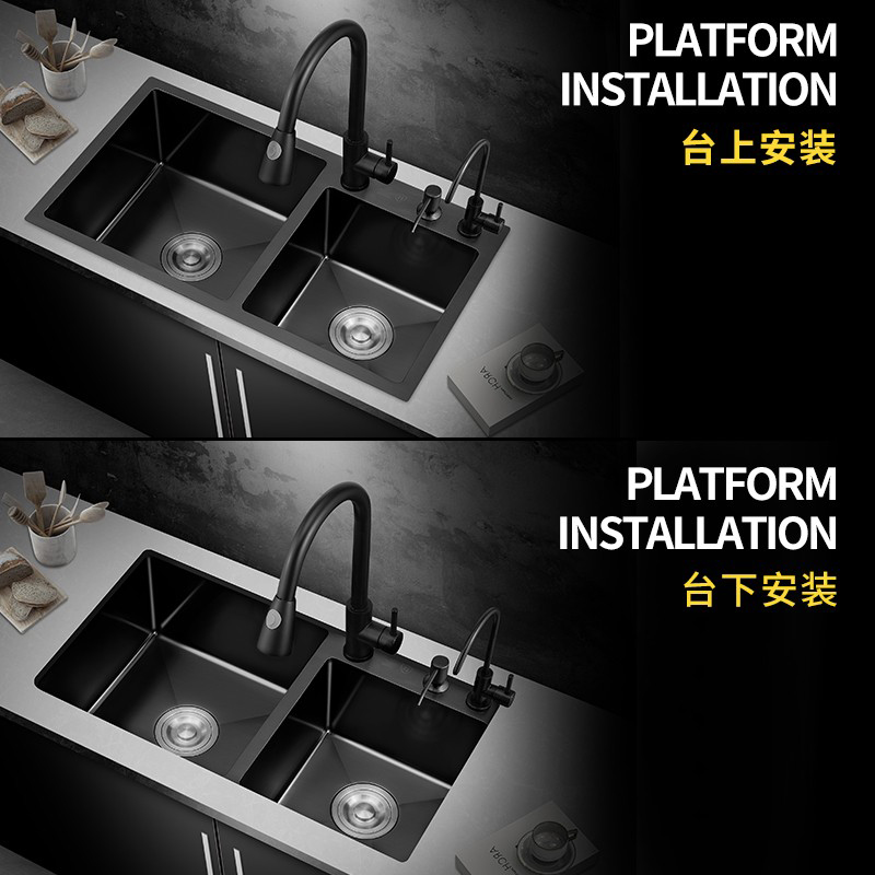 官方正品304不锈钢纳米大双槽厨房水槽家用洗菜盆加厚手工洗碗池-图2