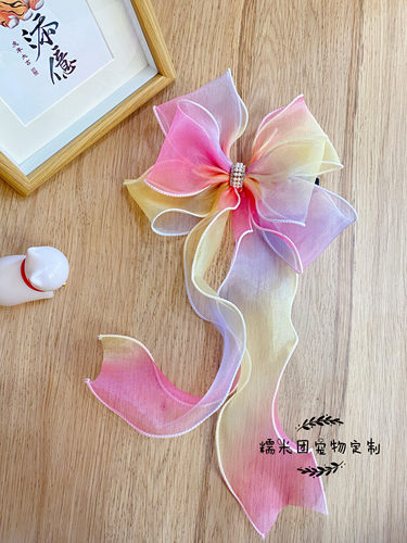 新品包邮韩式丝带蝴蝶结宠物装饰狗狗领结猫咪波浪边蕾丝饰品项圈 - 图1