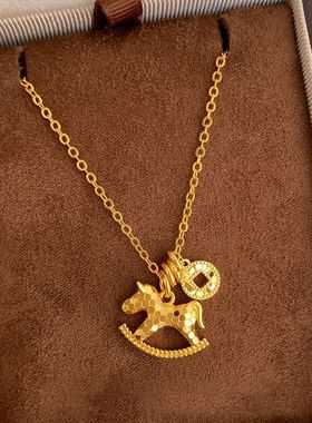 爆闪碎冰冰凌波小马吊坠项链女秋冬高级感轻奢小众长款毛衣链饰品