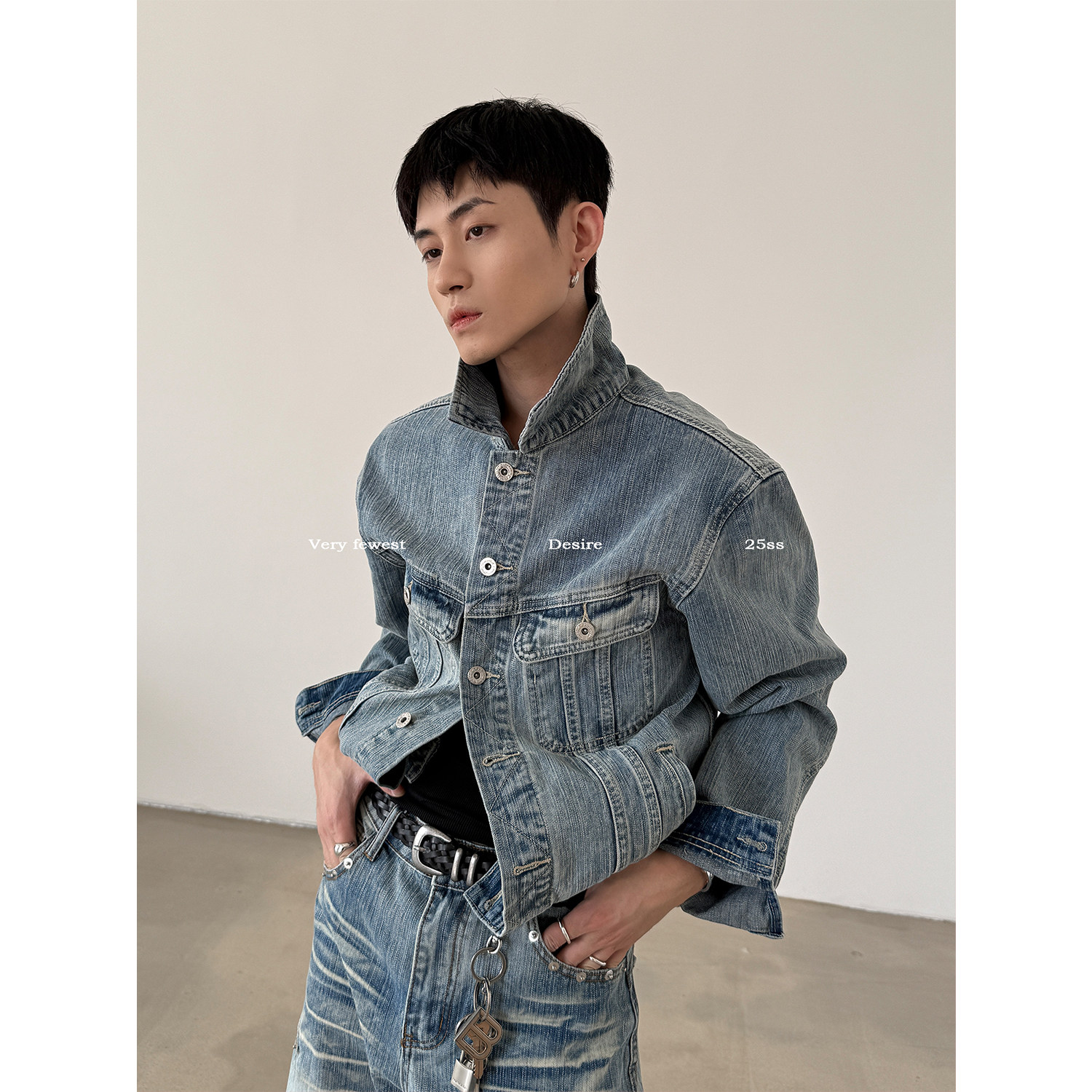 VERY FEWEST 美式复古竹节纹水洗正肩牛仔衣外套男女短款夹克,淘宝优惠券,粉丝福利购,淘宝优惠卷