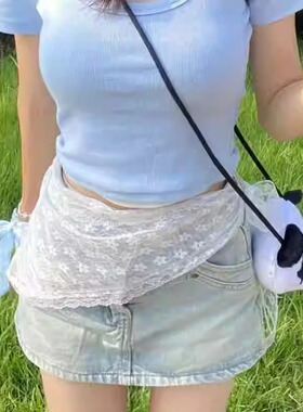 蕾丝花边腰带配饰女配牛仔裤屁帘杏色腰巾三角巾丝巾搭配头巾
