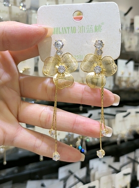 沐蓝桃小众设计感花朵耳环女流苏长款气质百搭耳坠