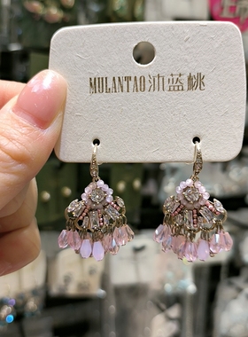 沐蓝桃欧韩风水晶流苏耳环女民族风多款式耳饰