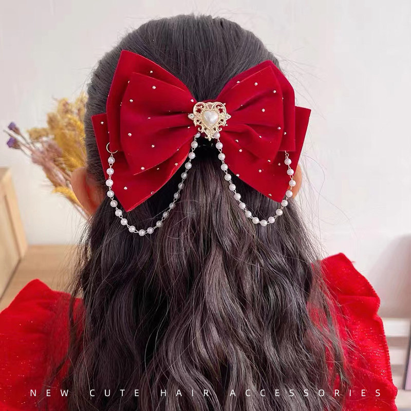 儿童发饰新年红色大蝴蝶结飘带发夹女童表演出头饰小女孩过年发卡,淘宝优惠券,粉丝福利购,淘宝优惠卷