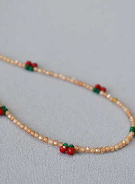项链日韩优雅ins风红色樱桃香槟