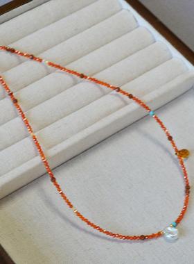 法式复古红色不对称锁骨链